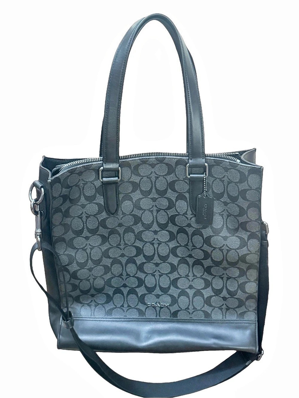 Coach Charlie Carryall In Signature Canvas Tote Black & Gray